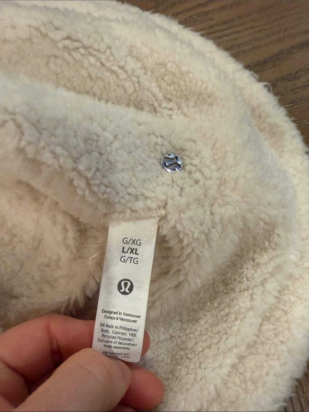 Lululemon camel color Bucket Hat with White Faux-Sherpa Trim